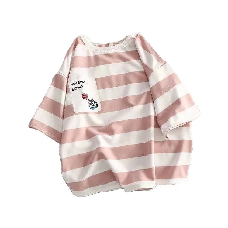 

Spring and autumn new loose Harajuku style striped short-sleeved T-shirt female student half-sleeved top clothes
