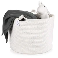 

Natural cotton rope basket white Woven Laundry Storage Basket with Decorative Handles - Perfect Organizer for Blankets, Nursery