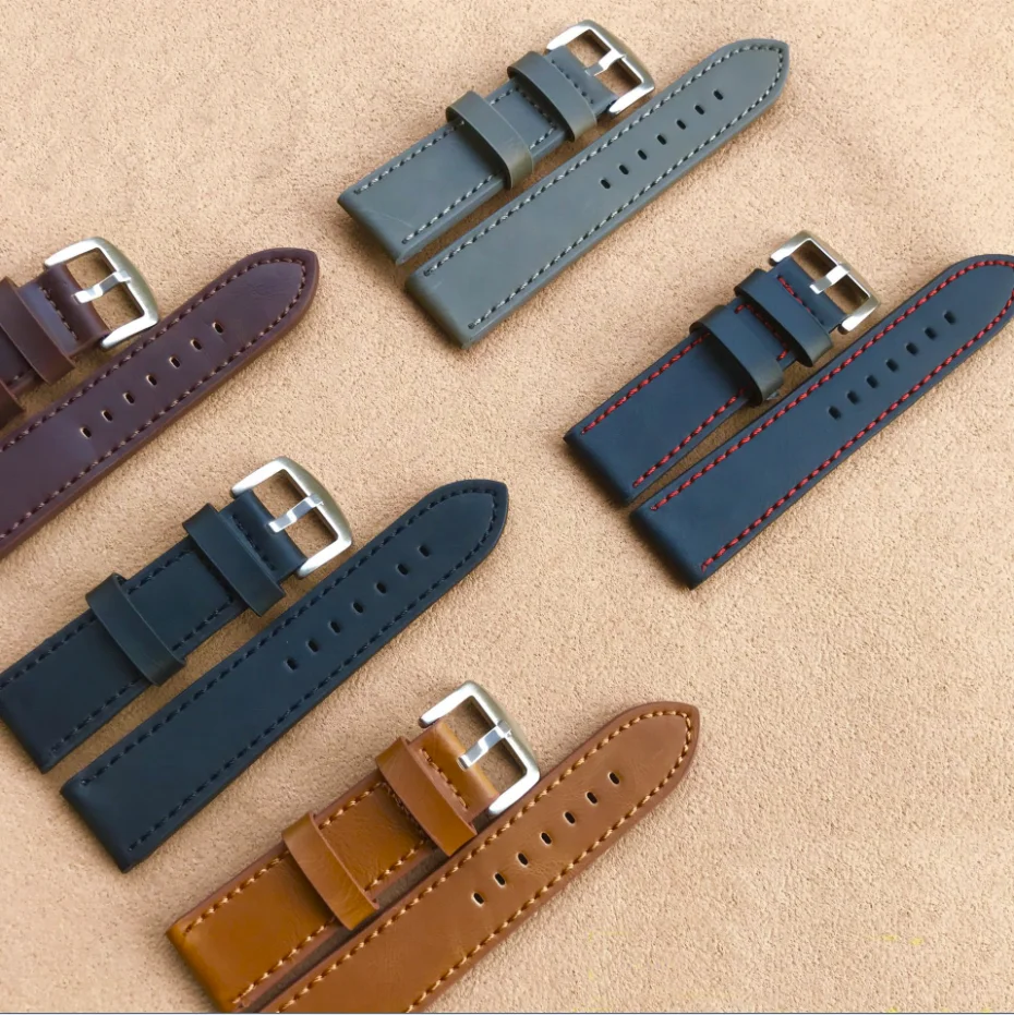

Luxury Fashion Men Women 18mm 20mm 22mm 24mm Leather Strap Black Business Style Universal Watch Band Wholesale