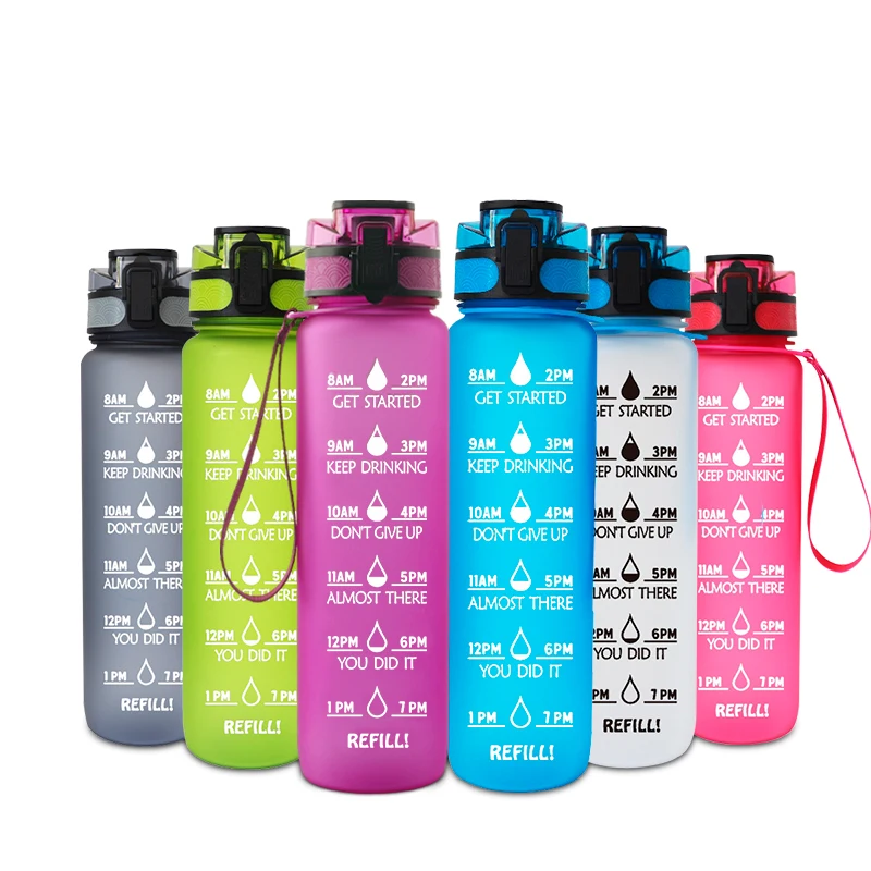 

Water Bottle with Time Marker Stylish Leakproof BPA Free Motivational Courage Water Bottle for Sport and Fitness, 32 Oz / 1 L, Customized color