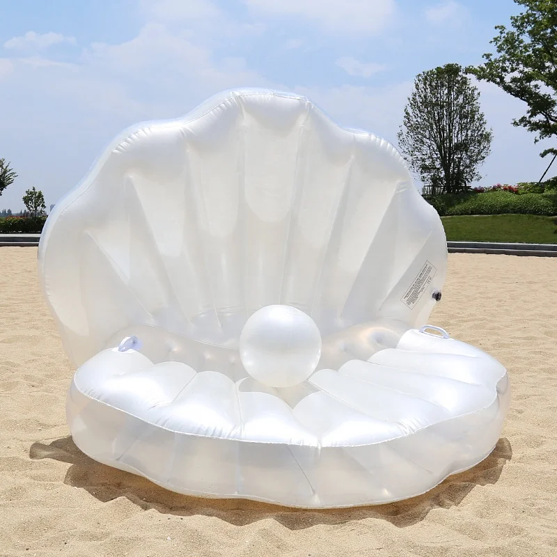 

Drop shipping inflatable sea shell with pearl outdoor water sports pool float swimming toys for pool party, White