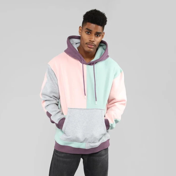 

fashion multi color patchwork loose sweatshirts street wear cotton men pullover hoodies