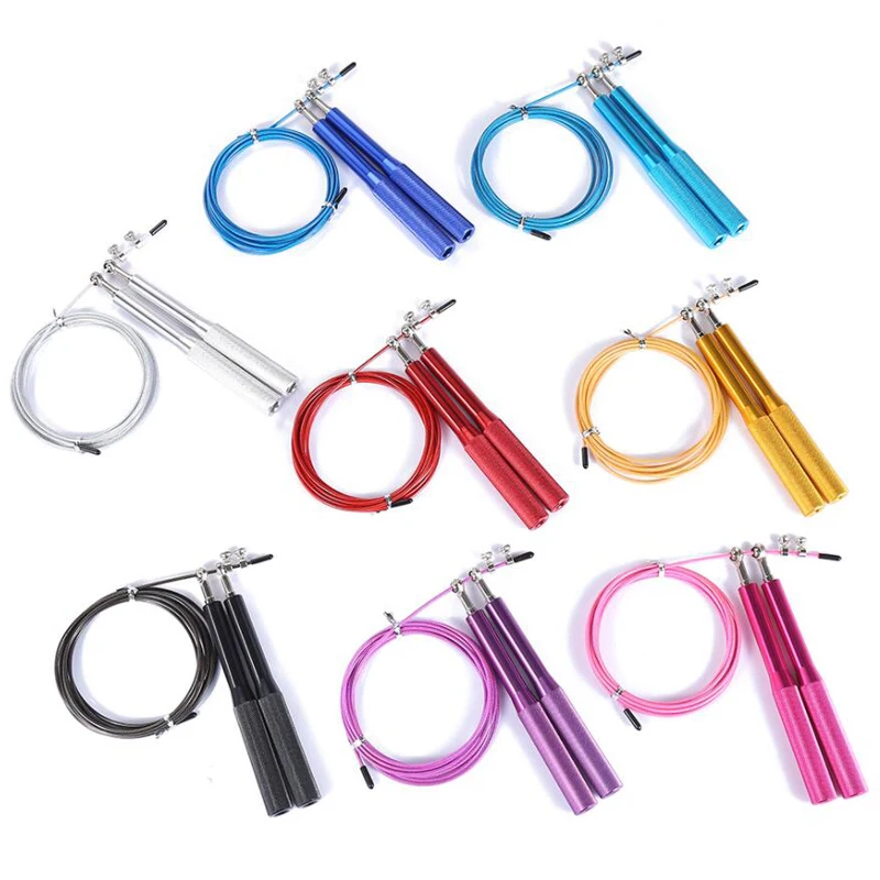 

Custom Black Mma Sport Cable Ball Bearing Aluminium Handle Steel Wire Speed Skipping Jump Rope, Black, silver, red, yellow, blue, violet or customized color