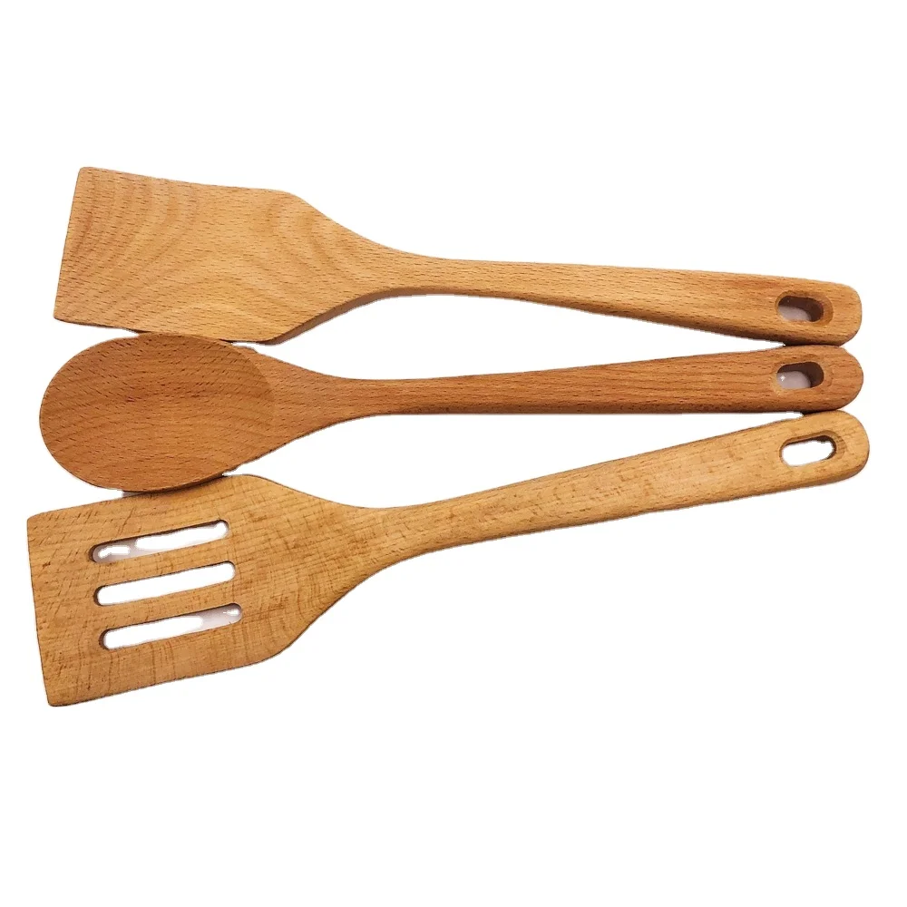

3pcs beech wooden cooking spoon set factory directly sale, Natural