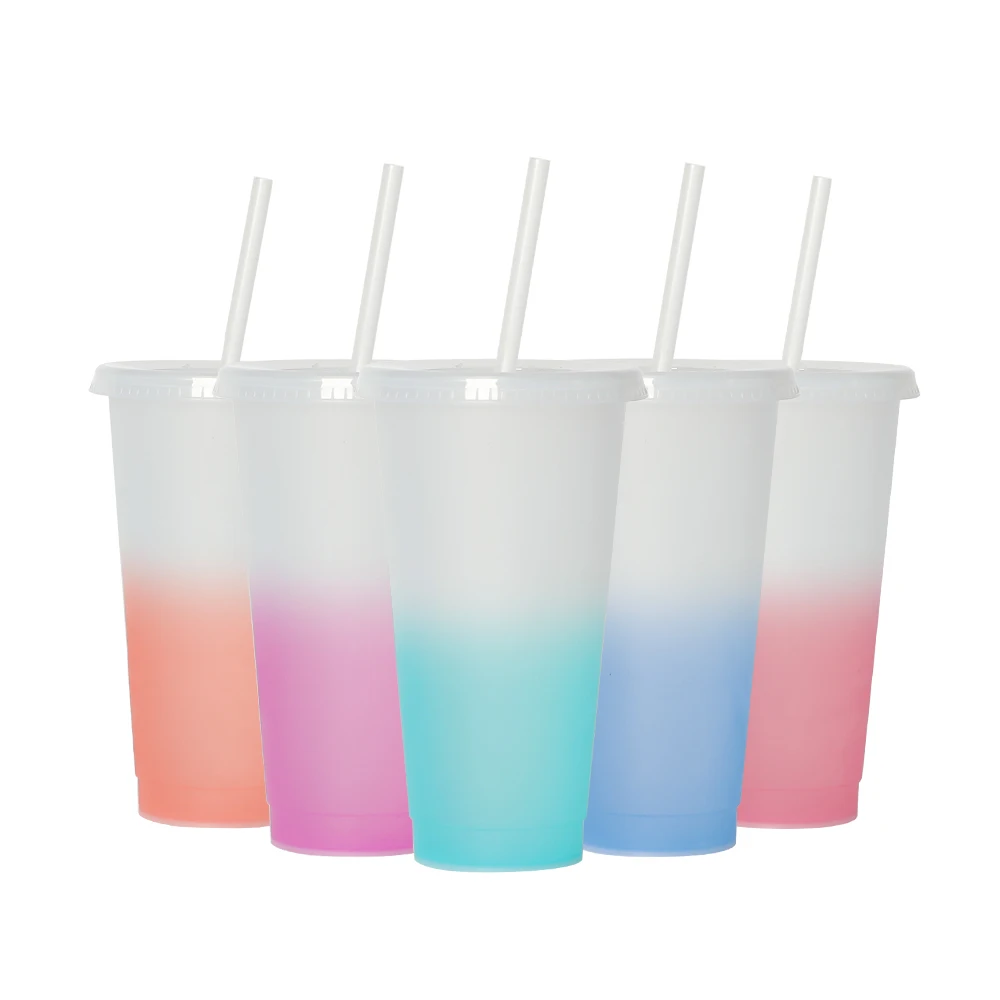 

Bulk Cold Reusable Plastic color 24Oz Mystery Colour Changing Cup With Lid And Straw