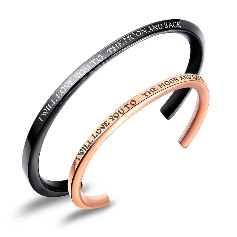 

Women Men Titanium Steel Bracelet I WILL LOVE YOU TO THE MOON AND BACK Personality C-shaped Opening Couple Bracelet (SK1237), As picture