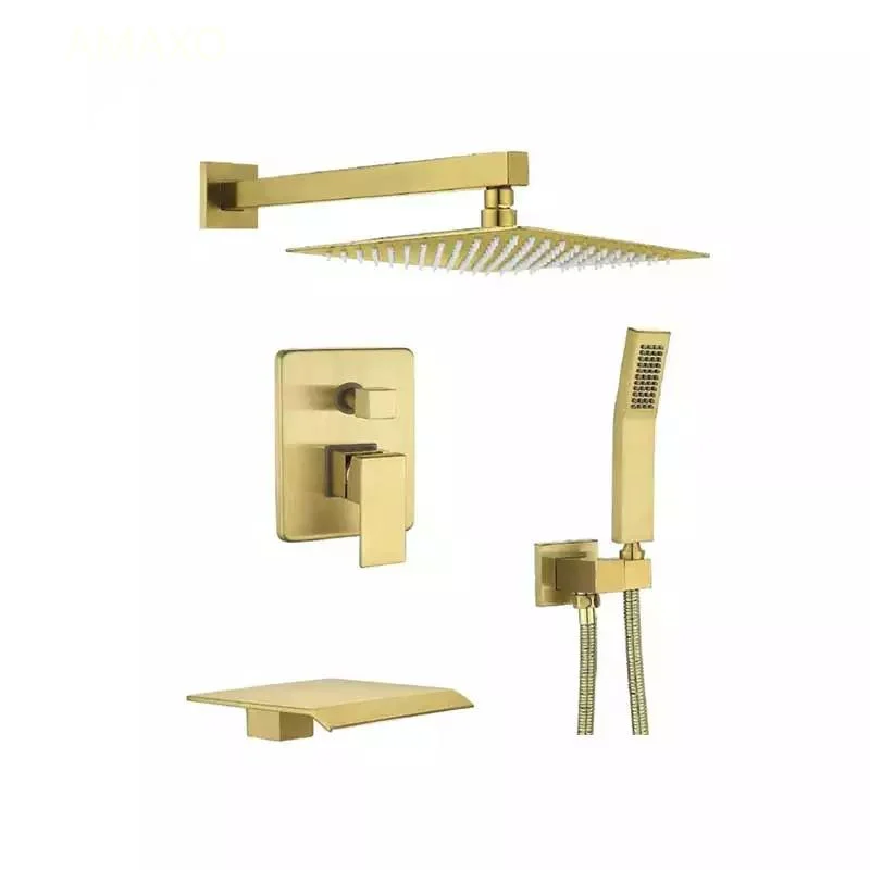 

Luxury 3 Way Brass Brushed Gold Faucet Brass Bathroom Bath And Shower Mixers Sets