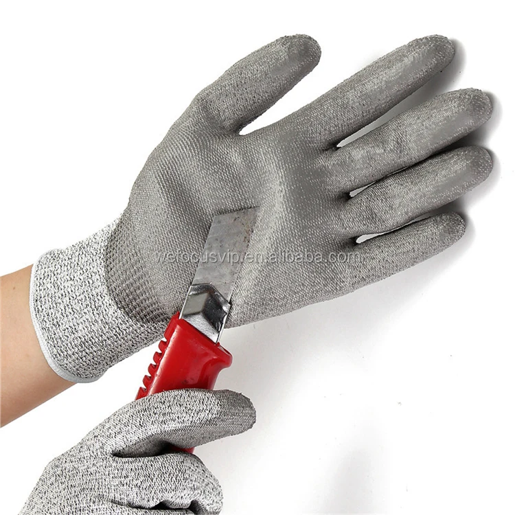 En388 4543 Hand Safety Anticut Construction Gloves Pu Coated Cut Resistant Work Gloves Level 5