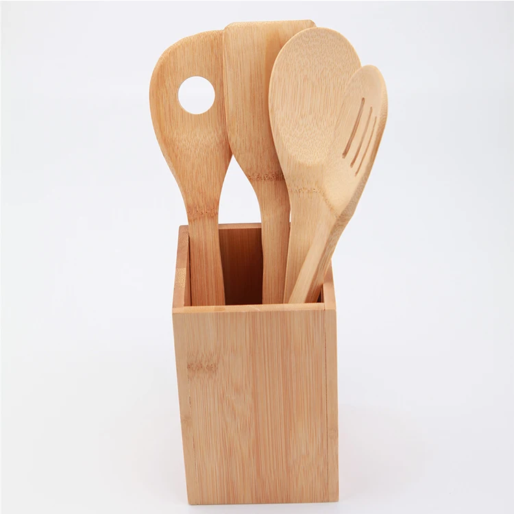 

Wholesale Cheap Price 5PC Outdoor Travel Portable Biodegradable Organic Health Bamboo Wood Camping Kitchen Utensil Set, Natural