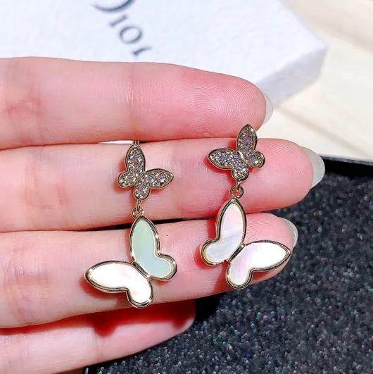 

New Design Fashion Paved Shell Cubic Zircon Butterfly Jewelry Set Luxury Shiny earrings for Women Butterfly Earring, Picture shows