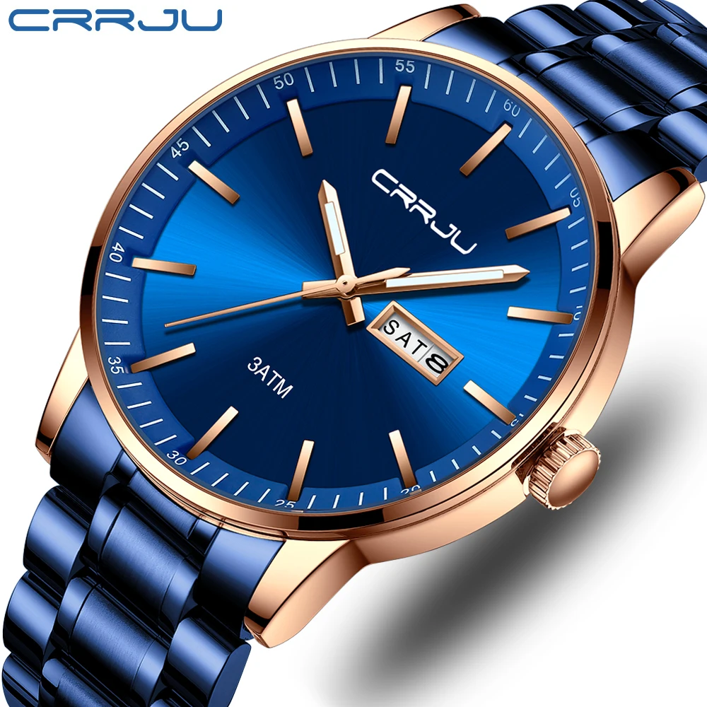 

CRRJU new 2193 fashion Luxury brand alloy case stainless steel band mens watch wristwatch saat