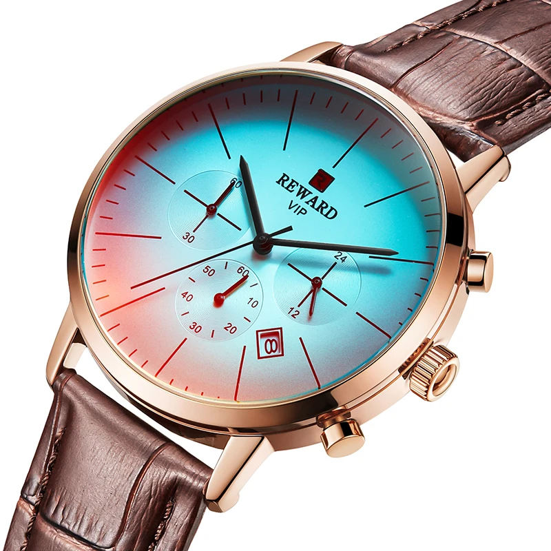 

Reward Wholesale Custom Ultra thin Luxury colorful watch for men New product Fancy quartz watch Clock Wristwatch