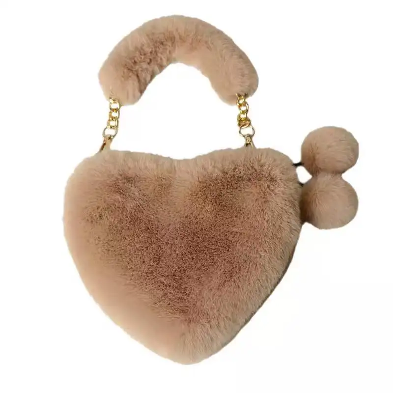 

2021 new rabbit hair cute fashion love lady's handbag heart shaped Plush bag for women, Customizable