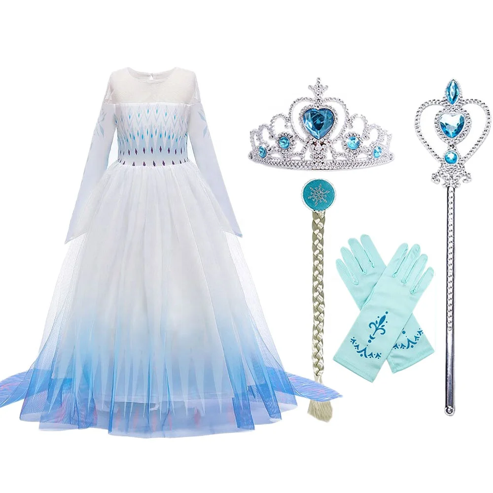 

Hot Girls Birthday Party Fancy Elsa Dress Costumes Collection Cosplay Wig Halloween Frozen Princess Elsa Dress with Wand Crown, As picture