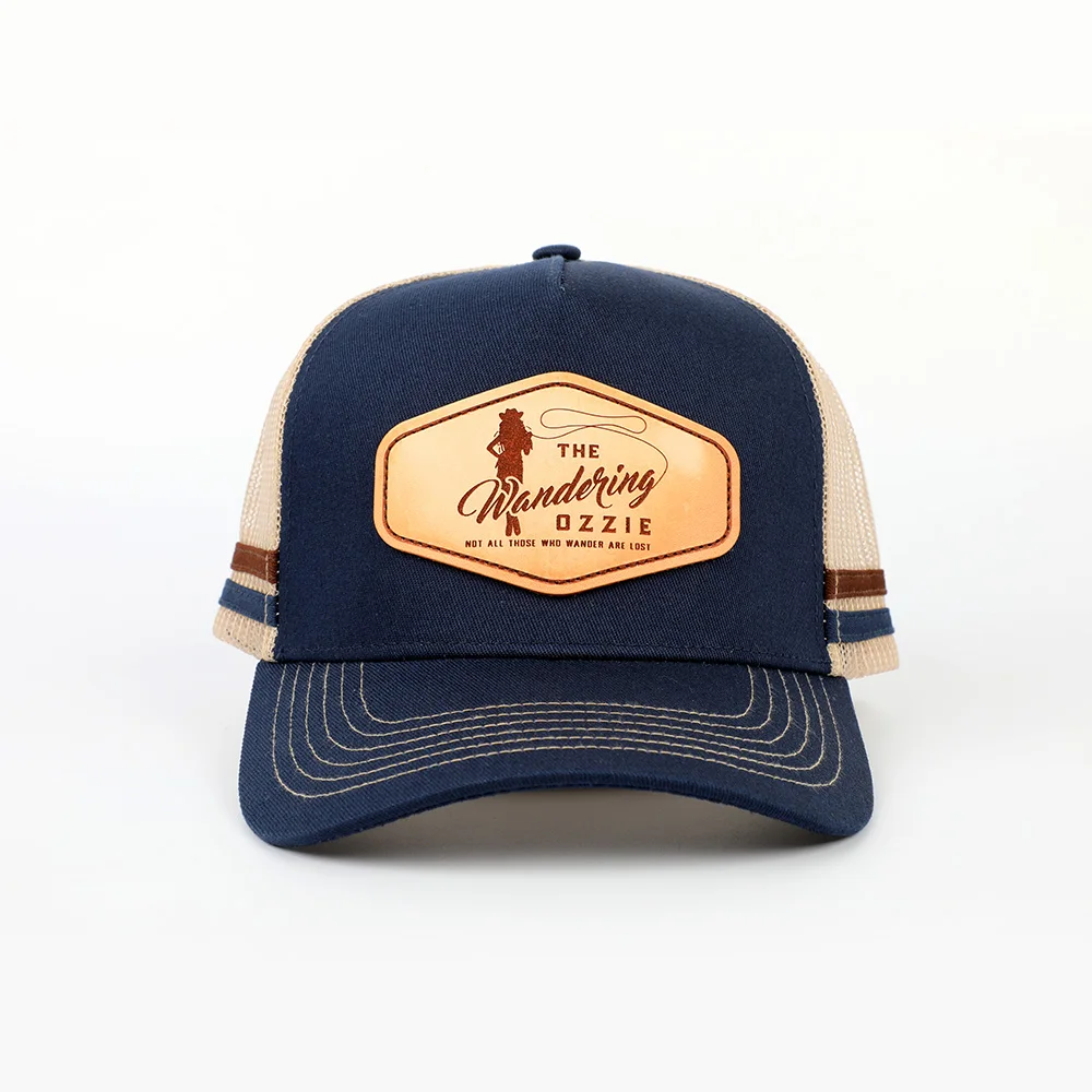 Custom Australia Country 5 Panel High Profile Navy Blue Leather Patch ...
