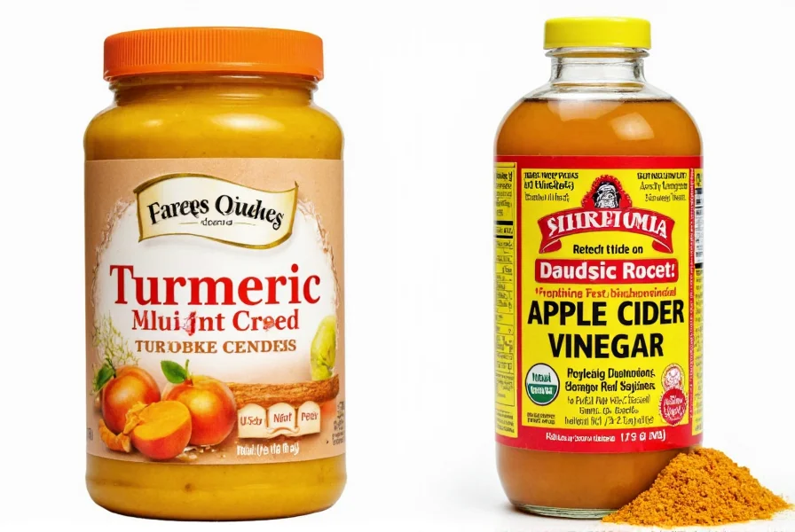 Turmeric and apple cider vinegar mixture in glass with measuring spoons