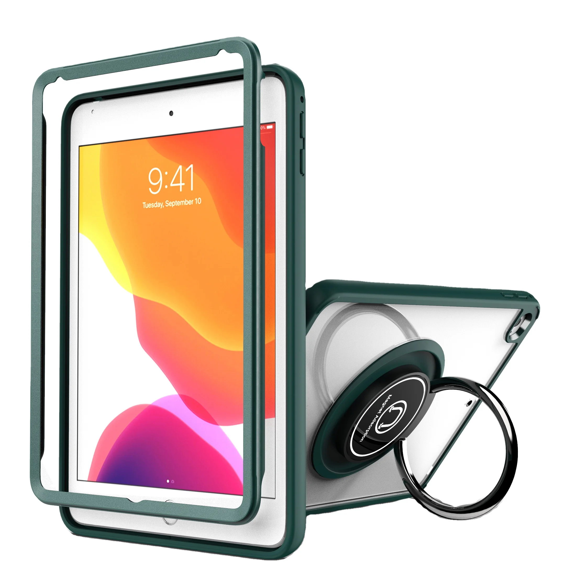 

360 Rotation Ring Holder Magnetic Kickstand Hard PC Soft TPU Transparent Acrylic Shockproof Tablet case For Ipad Mini 4/5, 6 colors