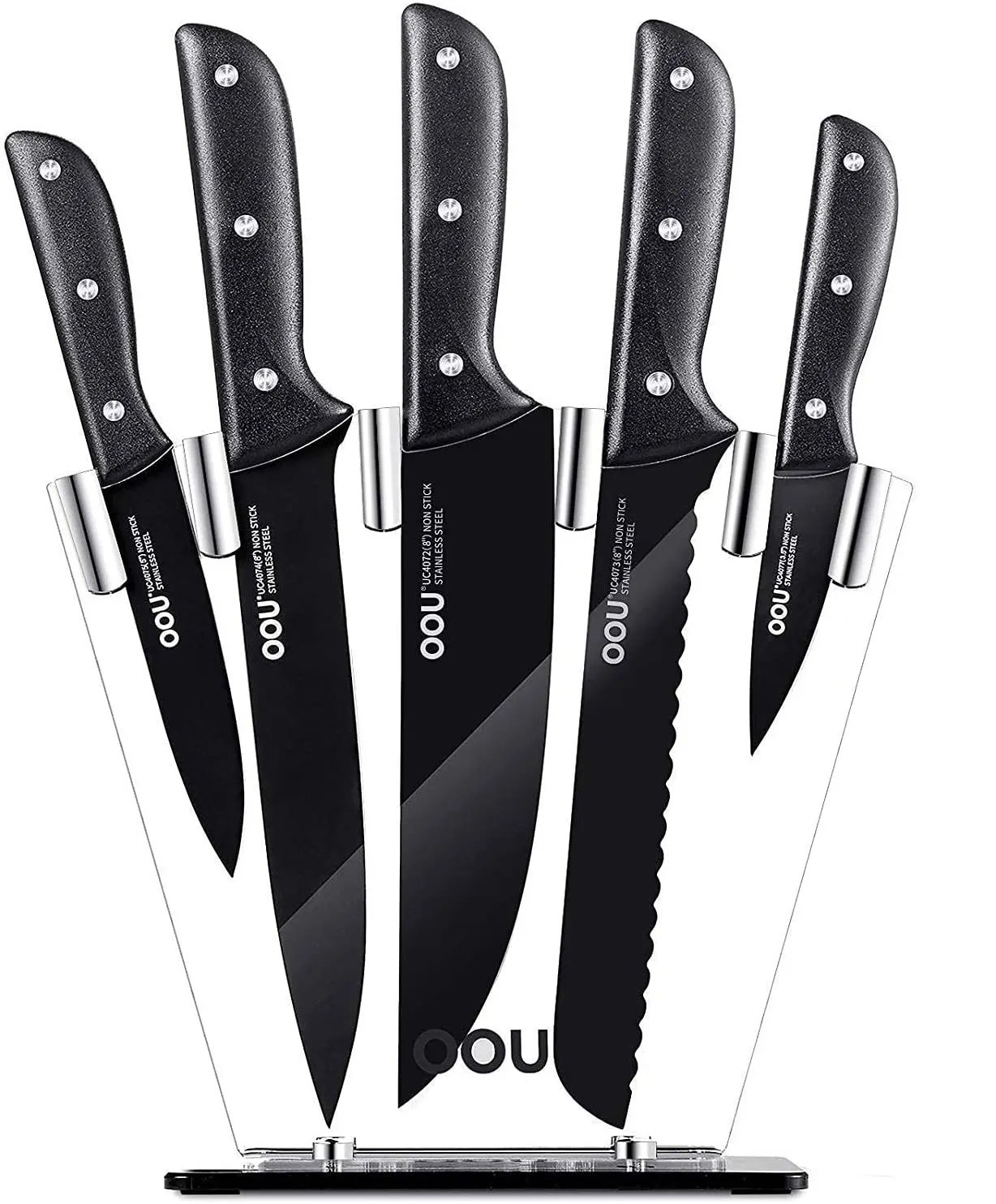 

OOU Chef Series Kitchen Knife Set with Holder Best Lo Mas Vendido BO Oxidation Patent Black Kitchen Knife Stainless Steel ABS