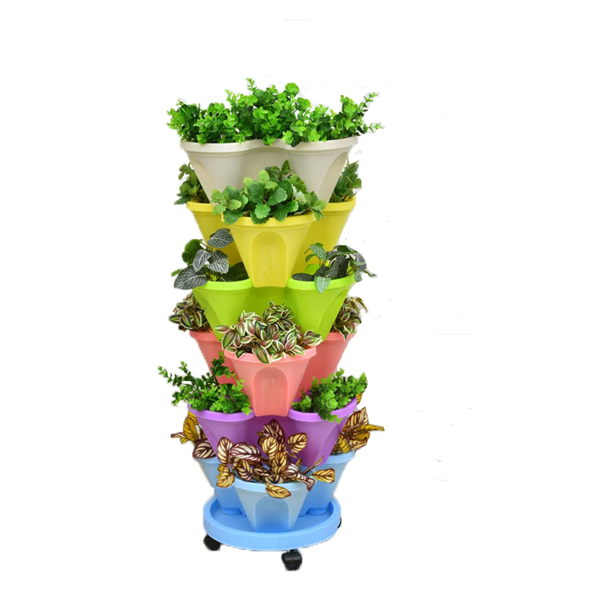 

Cheap New Arrival Small 6 Tiered Four Petal Vertical Planter with 1 Tray 5 Wheels Herb Planter, Customized color acceptable