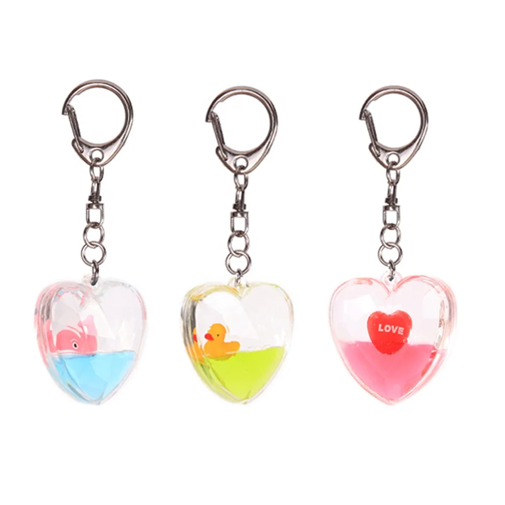 

Promotion acrylic keychain with liquid inside love heart floater liquid keyring
