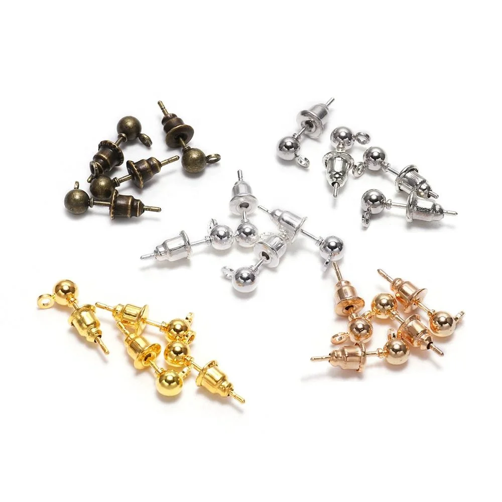 

50pcs/lot 3/4/5mm Silver Pin Findings Stud Earring Basic Pins Stoppers Connector For DIY Jewelry Making Accessories Supplies, As picture