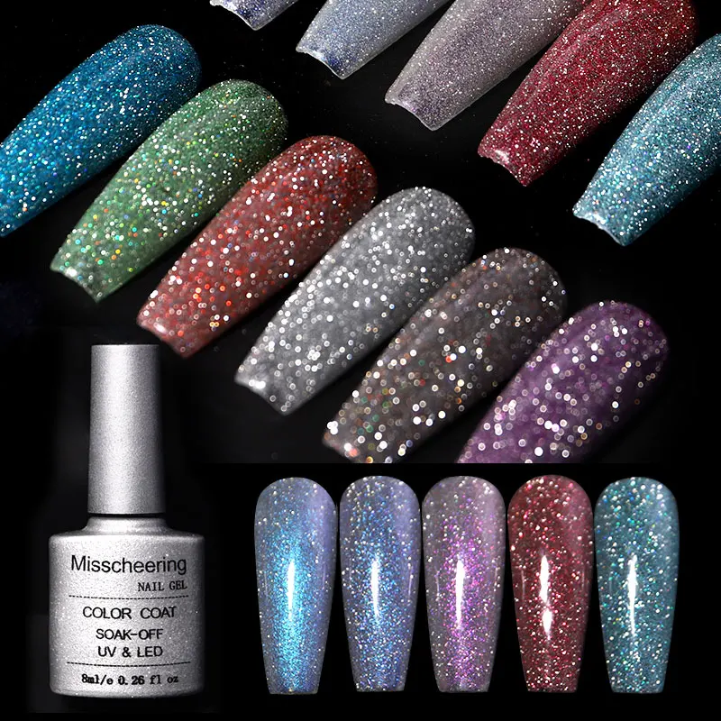 

Misscheering 12 colours Nail art diamond powder nail polish gel 2021 new popular silver sequin super shiny phototherapy glue