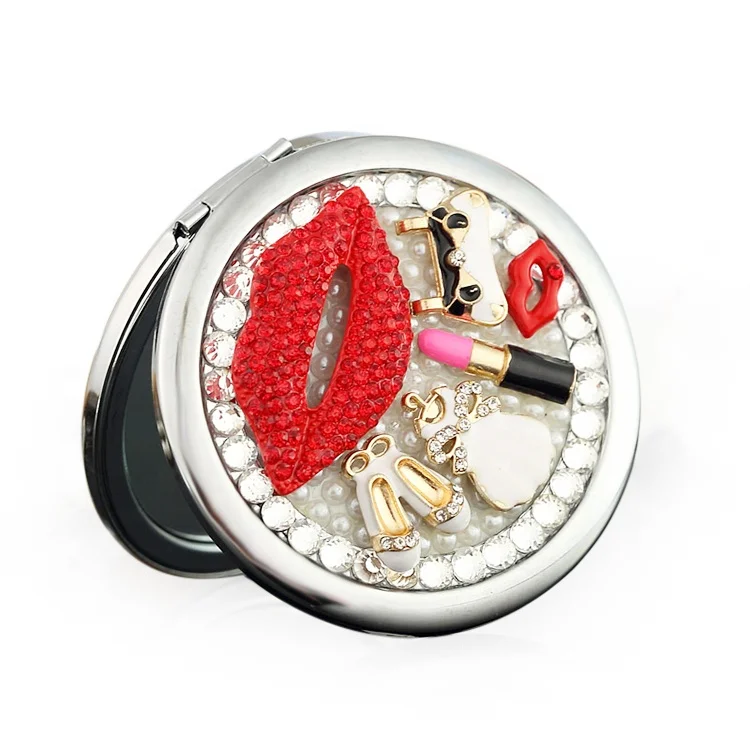 

100% Hand Made crystal Chrome Finishing Pocket Compact Mirror Style lip Mirror Comes with decorative crystals already on