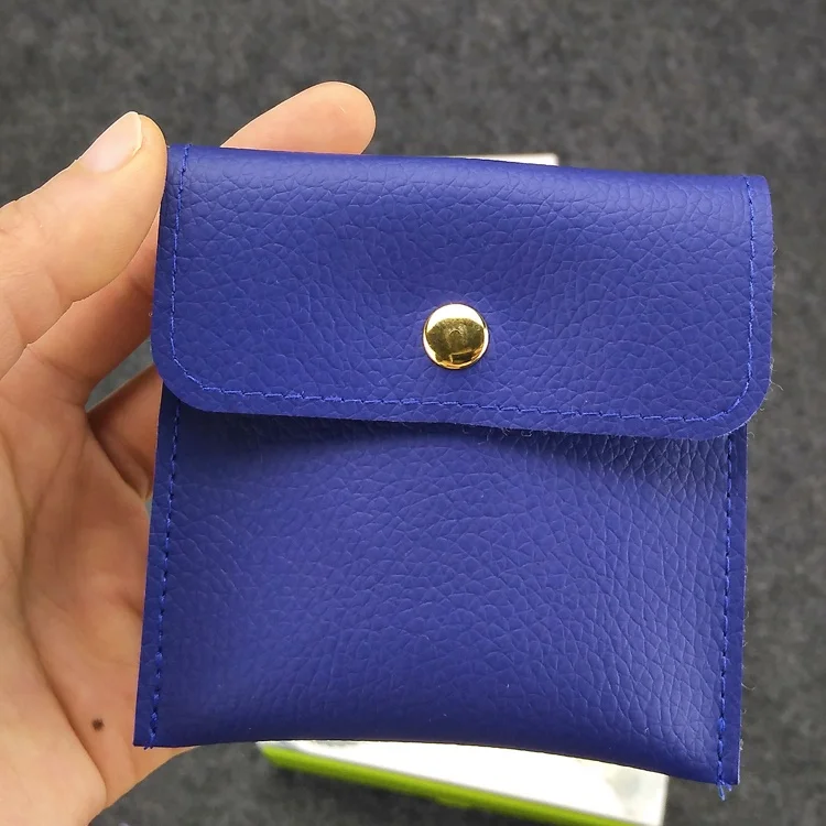 

blue jewelry pu leather pouch bag envelope jewelry bag custom with gold button, Customized color