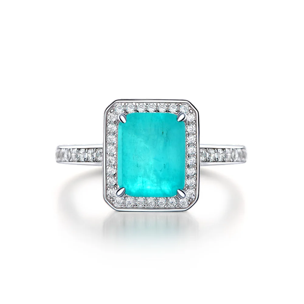 

925 sterling silver cushion cut diamond ring paraiba blue stone rings jewelry for women, Picture