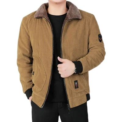 

Wholesale Winter Warm Men's Bomber Jacket Fashion Corduroy Cotton Padded Coats Casual Outerwear Cloths Thermal Jackets for Men, Customized color