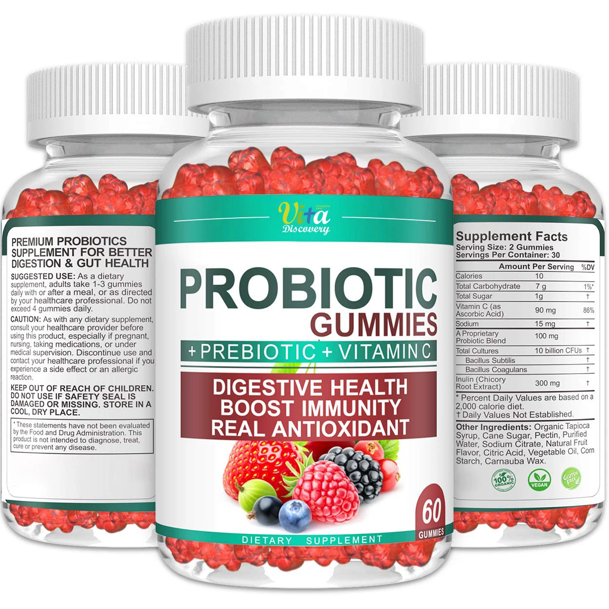 Daily Probiotic And Prebiotic Gummies With Vitamin C Gut Health And