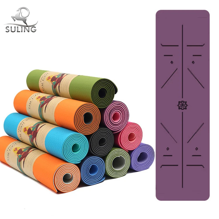 

Buy fitness anti-slip 6mm double layer tpe yoga mats with custom print logo eco friendly yogamat, Green, purple, deep purple, red, pink, can be customized