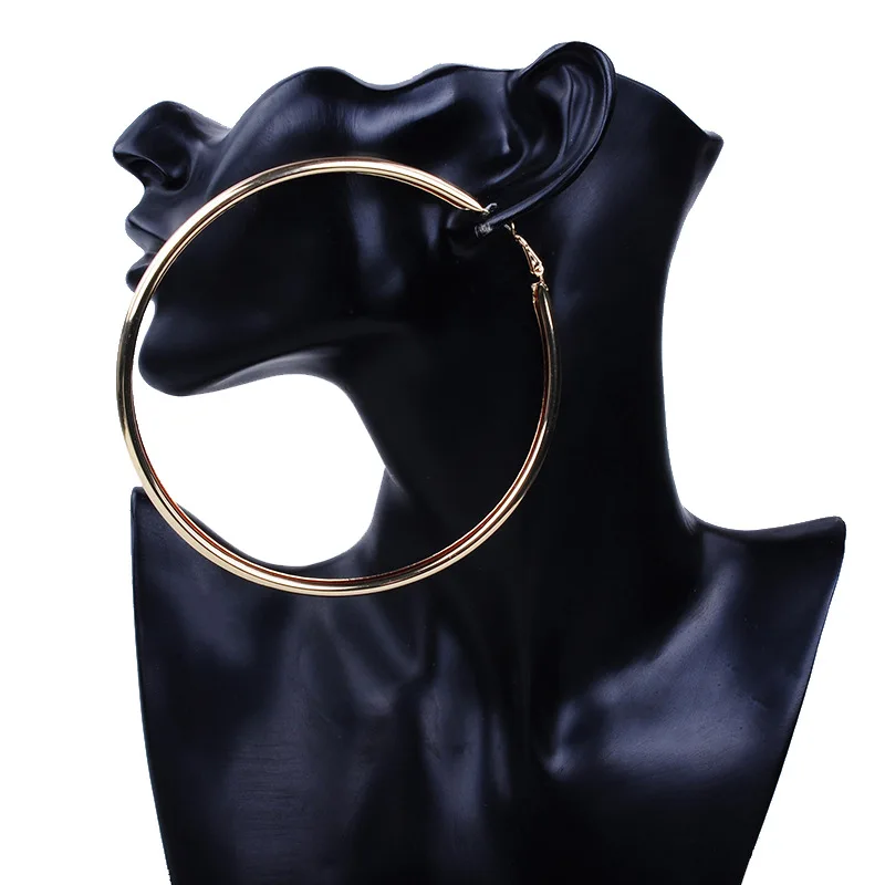 

Fashion Exaggerated Style Gold Plated Geometric Large 100mm Round Big Hoop Earrings For Women