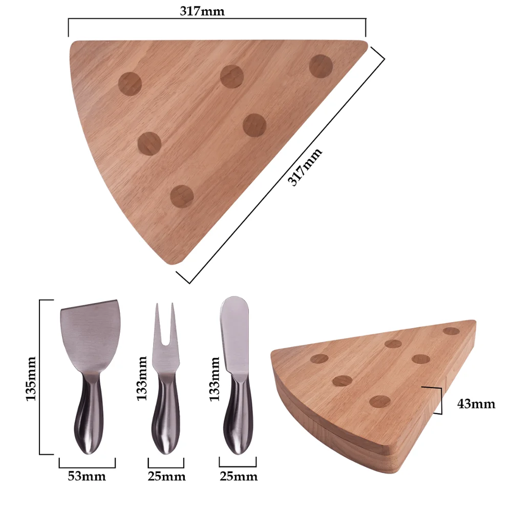 
Cheese Board 100% Natural Rubber wood With 3 Piece Cutlery Set Cheese Platter Hidden Cutlery Drawer 