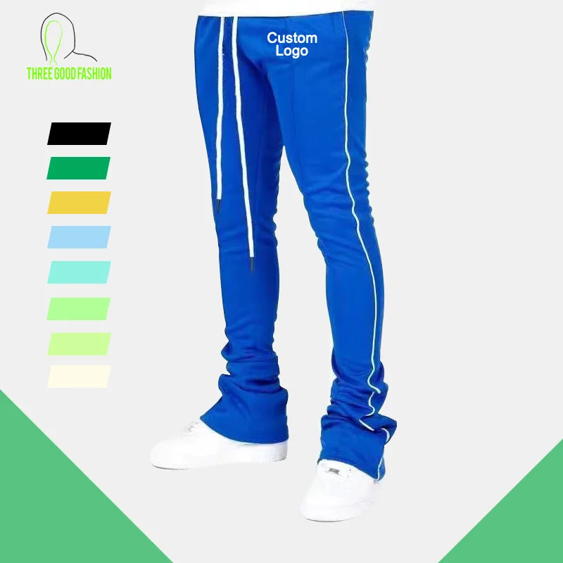 

Custom Logo Men's Track Pants Polyester Drawstring Stripe Skinny Sweatpants Stacked Fashion Jogger Wear Pants, Custom color