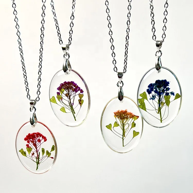 

IVR birth month flower necklace stainless steel oval necklace in resin flowers necklace