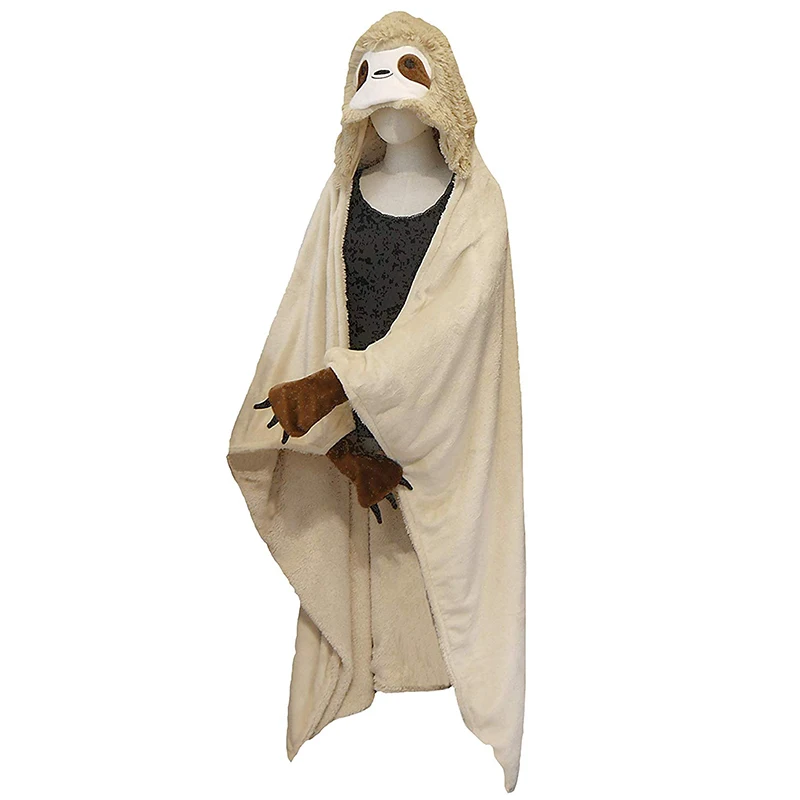 Customized Wearable Soft Plush Hooded Sloth Blanket With Claws For