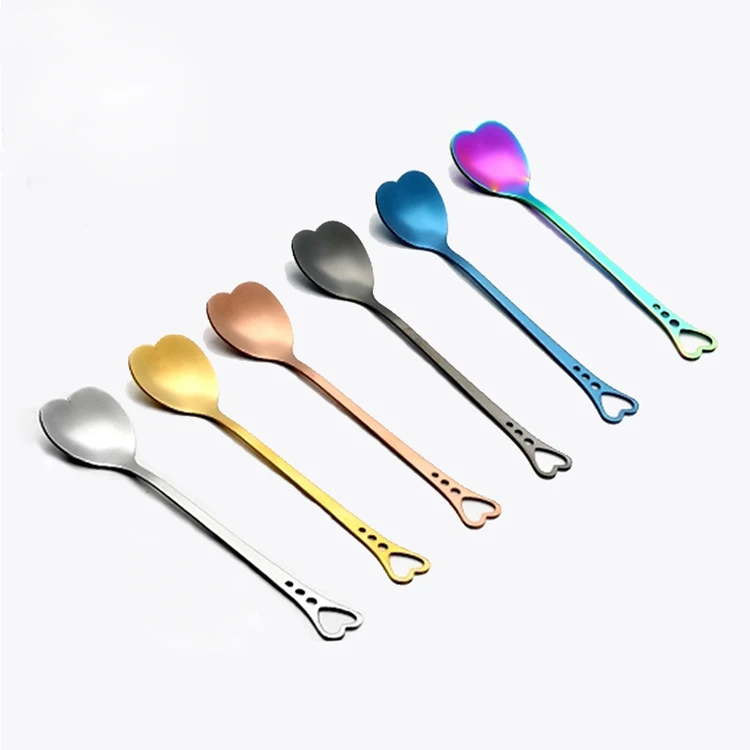 

Creative Heart-shaped Spoon Stainless Steel Salad Yogurt Dessert Coffee Spoon, Silver,gold,rose gold,rainbow,black