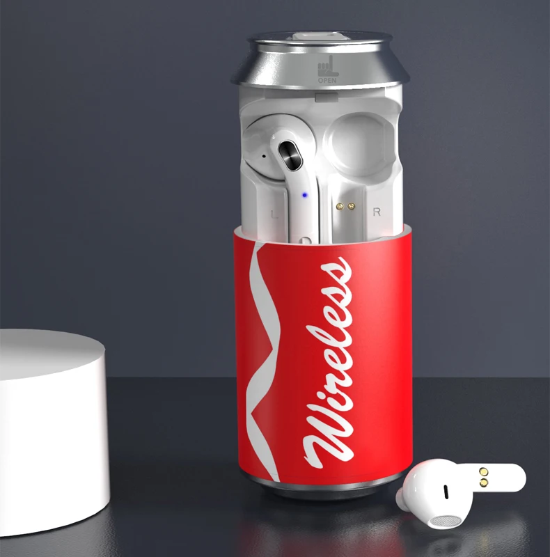 

2022 New Tws H35t Coke Can Design Coca Shaped Ring Pull Style In Tin Box Gift Package Wireless Earbuds Earphone Headphones, Multicolors options