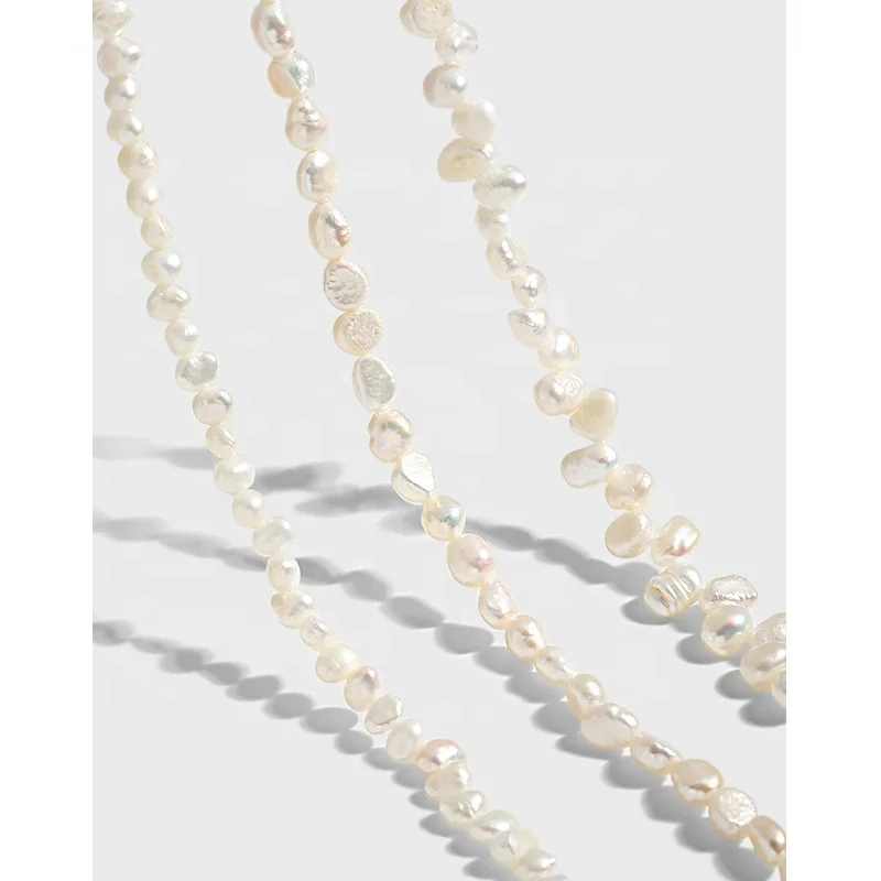 Baroque Pearl Bead Necklace Simple 925 Sterling Silver Irregular Natural Freshwater Pearl Necklace