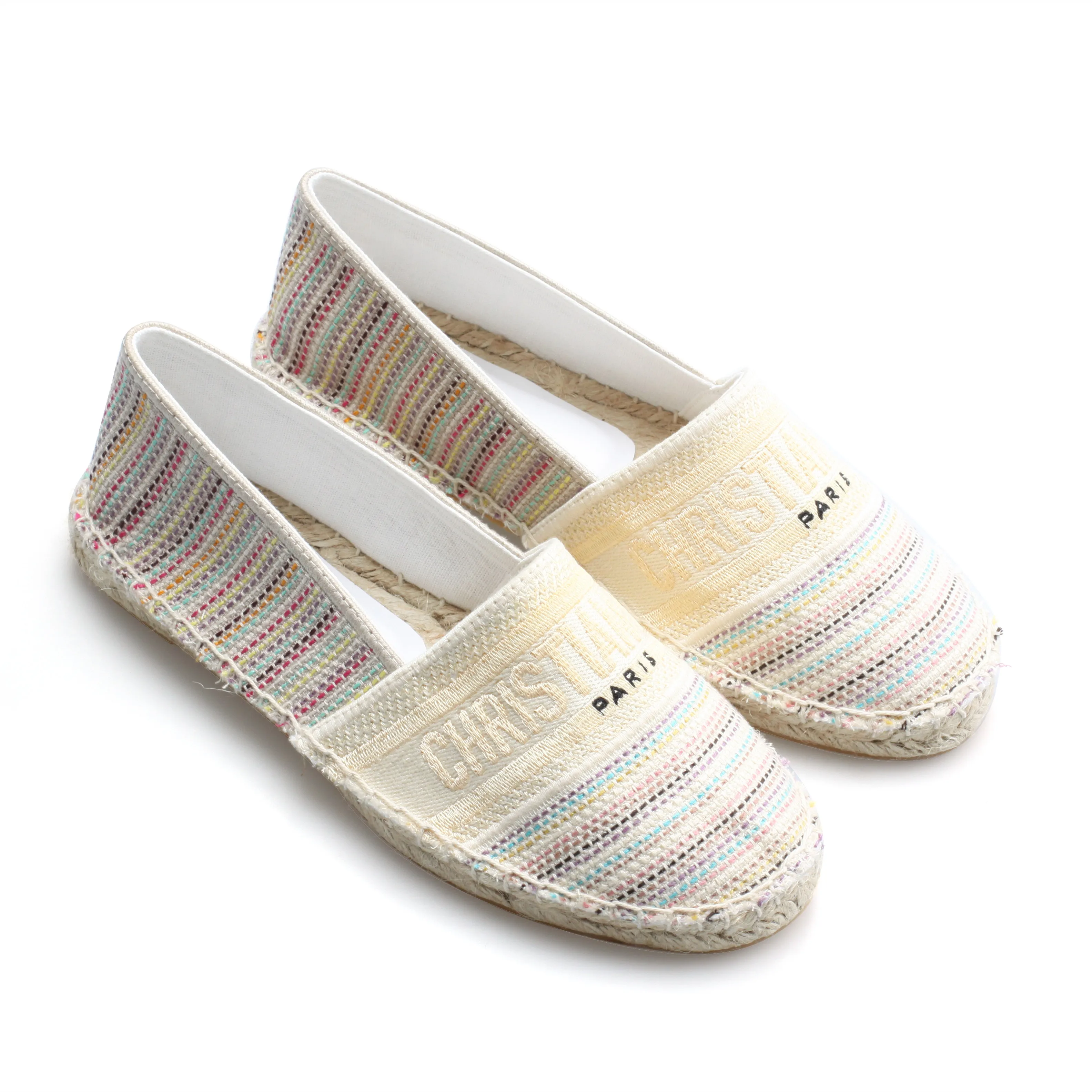 

The most fashion luxury women woven knit material basic jute comfortable insole luxury espadrilles flat shoes, Beige