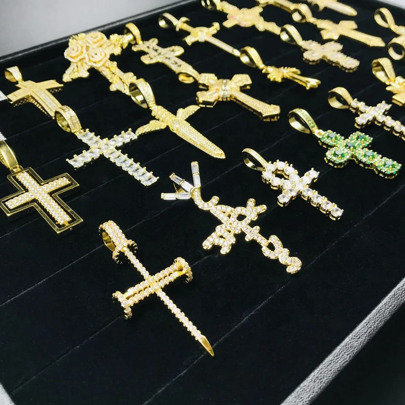 

Iced Out Fast Delivery Cross Pendant Necklace Hip Hop 14k Gold Plated Zircon Cross Pray Jewelry Pendants