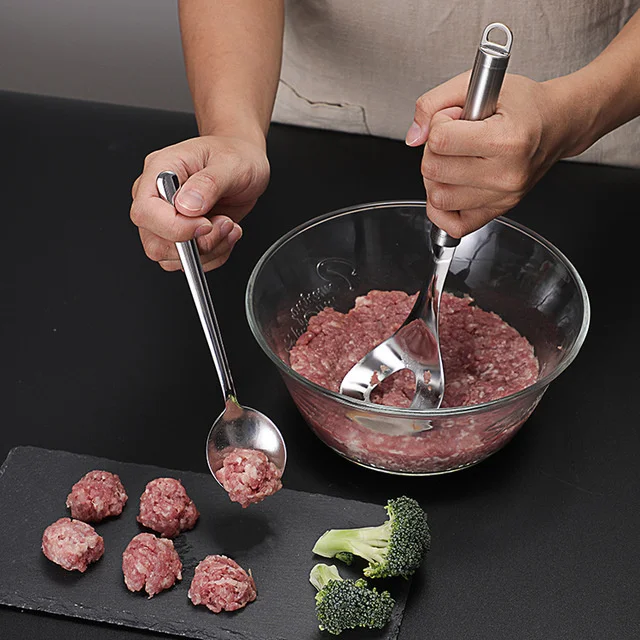 

Kitchen Convenient Meatball Quick Maker Stainless Steel Squeeze Spoon Kitchen Accessories, As show