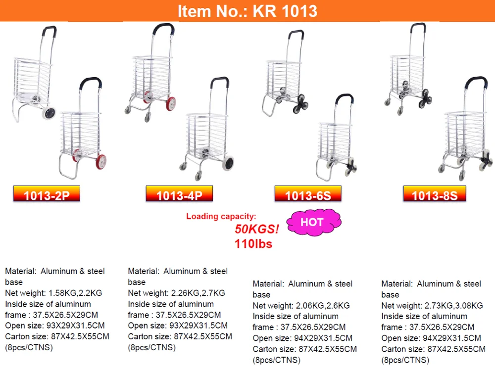 Aluminium Alloy 3 Wheels Stair Climbing Foldable Carts Folding Shopping