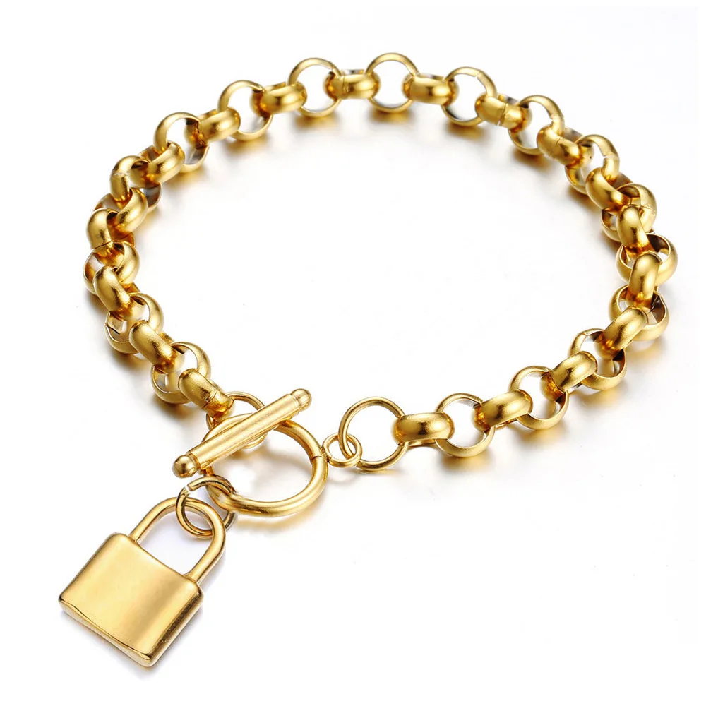 

INS Hot Design 14k Gold Plating Titanium Steel O Shape Link Chain Bracelet OT Buckle Padlock Bracelet