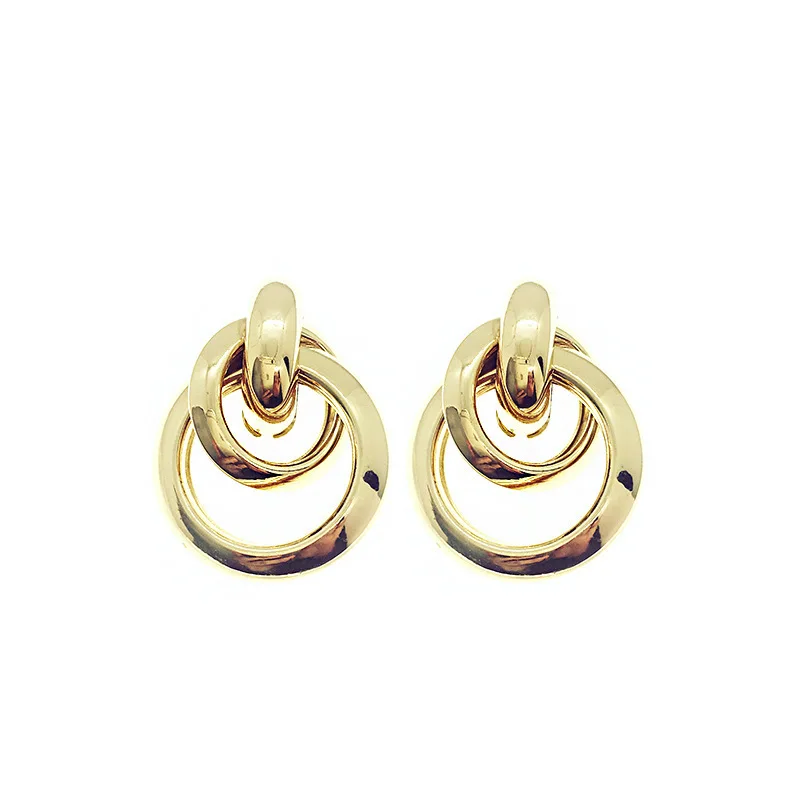 

Korean Gold Unusual Hoop Earrings for Women Vintage Geometry Metal Earrings 2021 Trendy Fashion Female Jewelry, Gold/silver