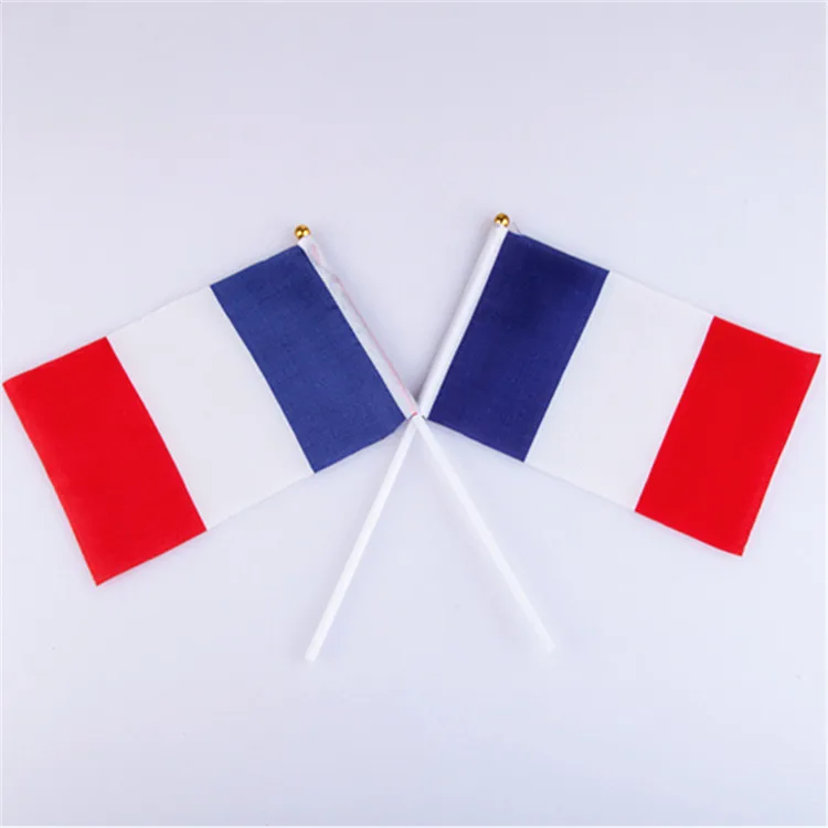 

Hot sale 14X21CM France hand wave flag small French waving flag hand banner 100% polyester