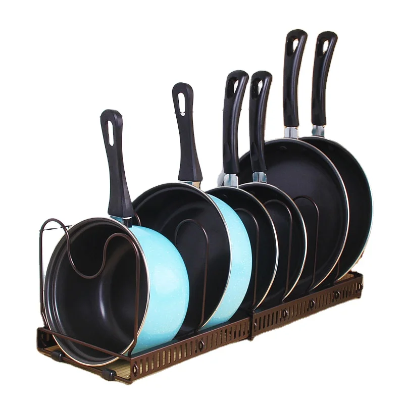 

Kitchen Cookware Storage Detachable Iron Shelf Adjustable Pot Lid Holder Expandable Pan Organizer Rack, Copper
