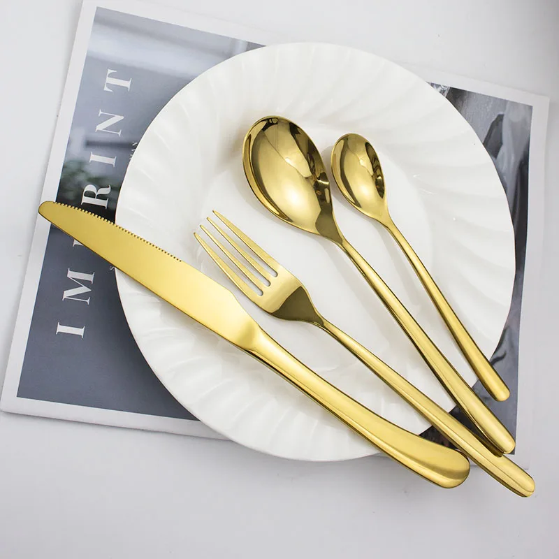 

Wedding Bulk Gold Flatware Stainless Steel 4-piece Modern Silverware Cutlery Set For Hotel Restaurant Supplies