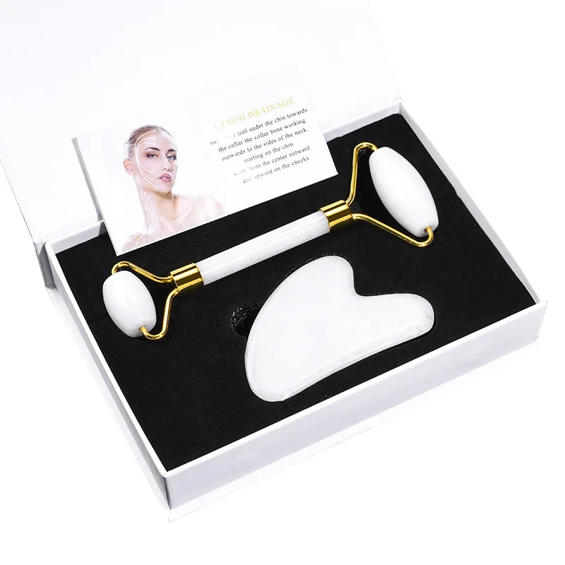 

Hot Selling White Jade Roller Gua Sha Stone Set Face Roller Gua Sha Jade Massage Set Guasha tool For Face